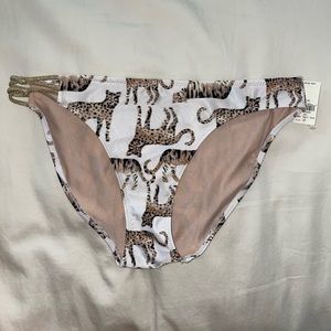 Leopard print bathing suit bottom.